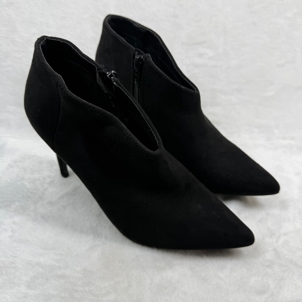 Journee Collection‎ Womens Black Faux Suede Pointed Toe Stiletto Ankle Booties 9